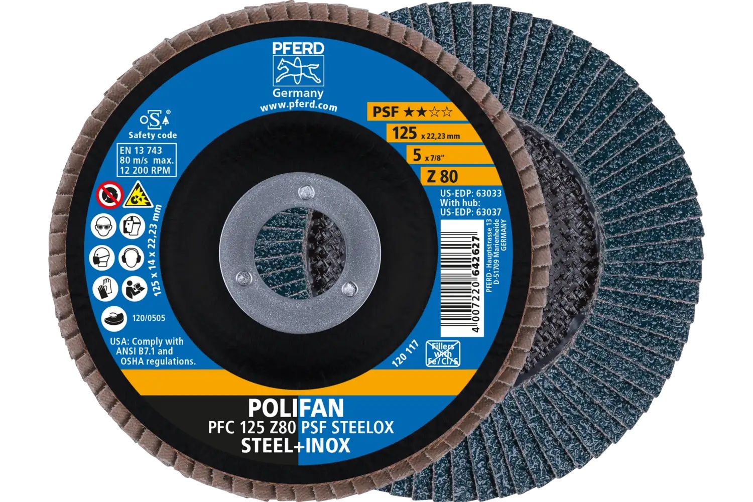 Picture of Pferd Flap Disc, 5" x 7/8, Z PSF Steelox, 80 Grit, T29, Conical, Zirconia